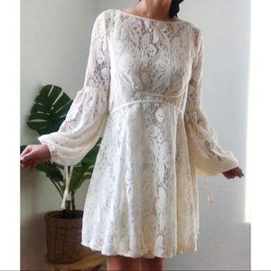 NWT FREE PEOPLE • ivory tie sleeves lace dress